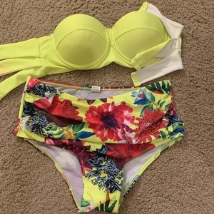 Neon top w/ high rise bottom swim suit!